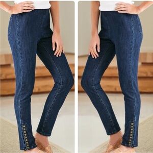 SOFT SURROUNDINGS NWT THE ULTIMATE SNAP UP LEGGINGS DARK BLUE DENIM WASH PETITE